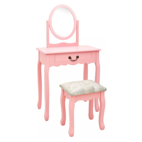 Toaletný stolík s taburetom Dekorhome Ružová,Toaletný stolík s taburetom Dekorhome Ružová vidaXL