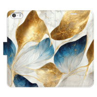 Flipové puzdro iSaprio - GoldBlue Leaves - iPhone 5/5S/SE