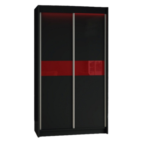 Expedo Skriňa s posuvnými dverami ALEXA + Tichý dojazd, čierna / červené sklo, 120x216x61