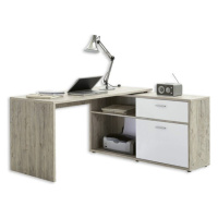 Sconto Písací stôl DIEGO 1 dub pieskový/biela vysoký lesk