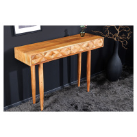 Estila Dizajnový retro konzolový stolík Camille z medového akáciového masívu s dvoma zásuvkami 1