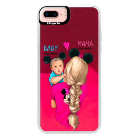Neónové púzdro Pink iSaprio - Mama Mouse Blonde and Boy - iPhone 7 Plus