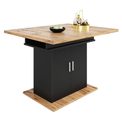 Modfu JEDÁLENSKÝ stôl z MDF 140x70x76 cm čierny rozkladací s úložným priestorom a nastaviteľnými