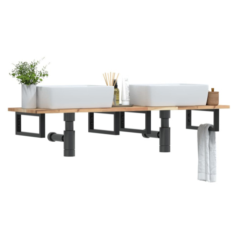 vidaXL Polica pod umývadlo nástenná oceľ a akáciový masív