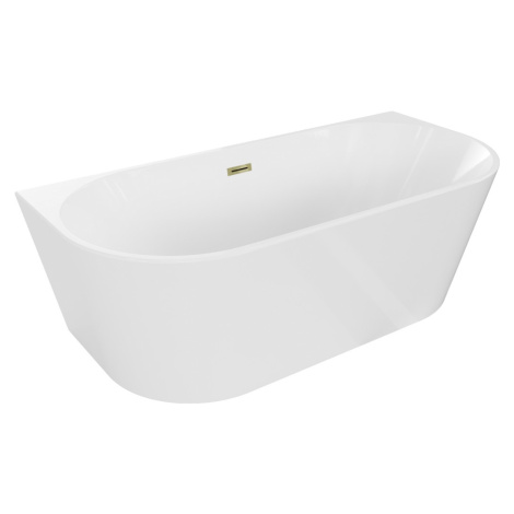 MEXEN/S - Oval vaňa voľne stojaca nástenná 140 x 75, biela, sifón a prepad zlatá 52671407500-50