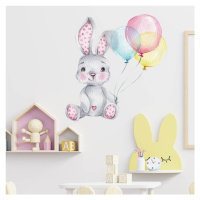 Samolepka do detskej izby Zajačik s farebnými balónikmi