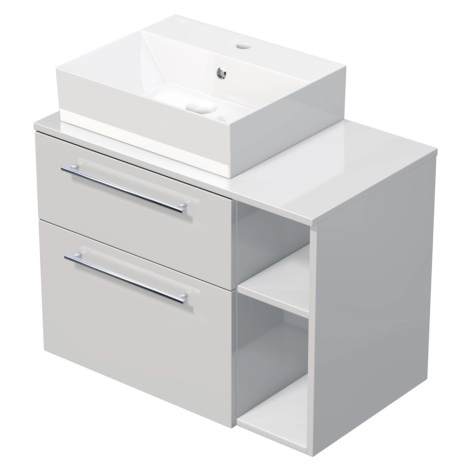 INTEDOOR Kúpeľ.skriňa+umývadlo BEE, úchyt chróm, 80cm, regál vpravo, biela lesk