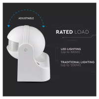 Senzor nástenný infračervený 180° s otočným čidlom biely VT-8048 (V-TAC)
