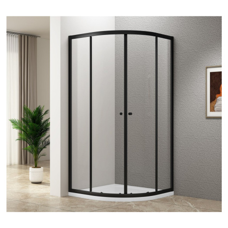 ARLETA BLACK štvrťkruhová sprchová zástena 800x800 mm, číre sklo BLS800