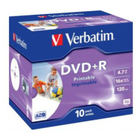 Verbatim DVD+R, Wide Inkjet Printable ID Brand, 43508, 4.7GB, 16x, jewel box, 10-pack, 12cm, pro