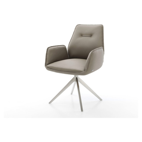DELIFE Otočná jedálenská stolička Zoa-Flex pravá koža tmavobéžová široká krížová podstava nerezo