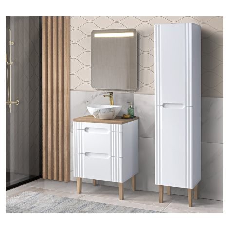 Kúpeľňová zostava Fiji 60 cm s umývadlom, skrinkami a zrkadlom biela/dub coast evoke Comad