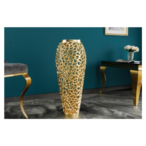 Estila Art deco dizajnová váza Hoja v zlatom prevedení s kovovou konštrukciou 90cm