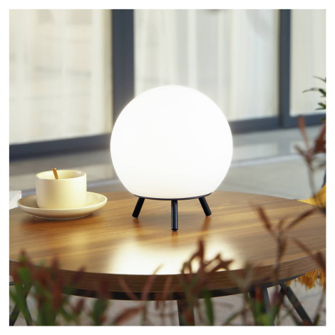 Lindby LED dobíjacia stolová lampa Aurilia, čierna/biela, železo, IP44