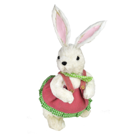 Veľkonočná dekorácia Zajačica v ružovom kabátiku biela, 39 cm