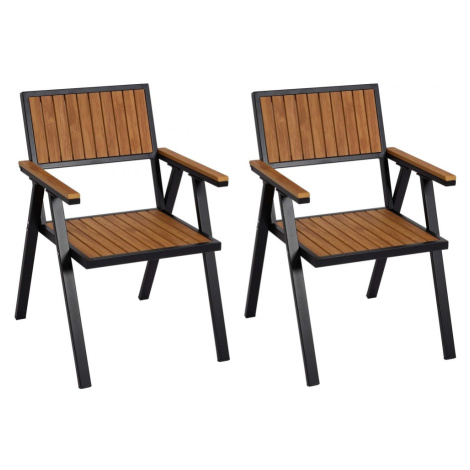 Záhradné stoličky 2 ks Čierna / svetlohnedá,Záhradné stoličky 2 ks Čierna / svetlohnedá