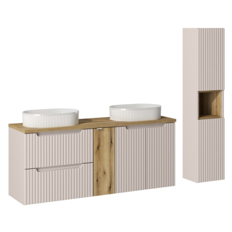 Koupelnová sestava Nova Cashmere Beyond 5 se skříňkami a umyvadly kašmírová/dub evoke Comad