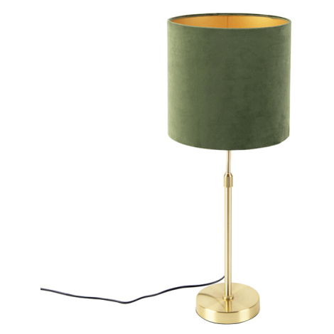 Stolová lampa zlatá / mosadz s velúrovým odtieňom zelená 25 cm - Parte QAZQA