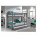 Sivá poschodová detská posteľ z borovicového dreva s úložným priestorom PINO – Vipack