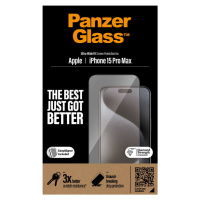 PanzerGlass - Tvrdené sklo UWF s aplikátorom pre Apple iPhone 15 Pro Max, čierna