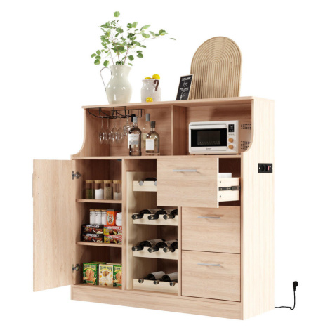 Redom SIDEBOARD 120/40/121 cm s LED osvetlením, zásuvkou, držiakom na poháre a stojanom na víno,