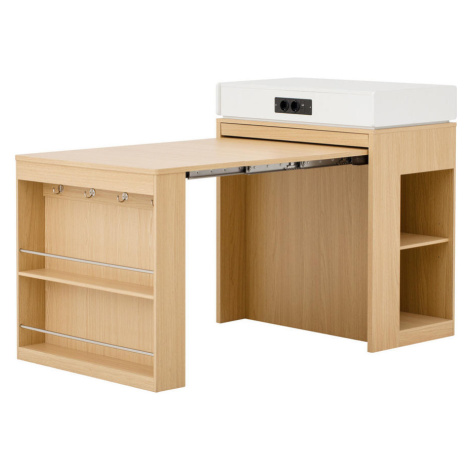 Modfu KUCHYNSKÝ ostrovček z MDF a skla 146,5x83x96 cm prírodná s výsuvnou doskou, zásuvkou a zás