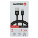 Kábel opletený Swissten USB/USB-C 3.0A, 3m - čierny