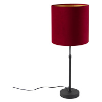 Stolová lampa čierna s velúrovým odtieňom červená so zlatom 25 cm - Parte