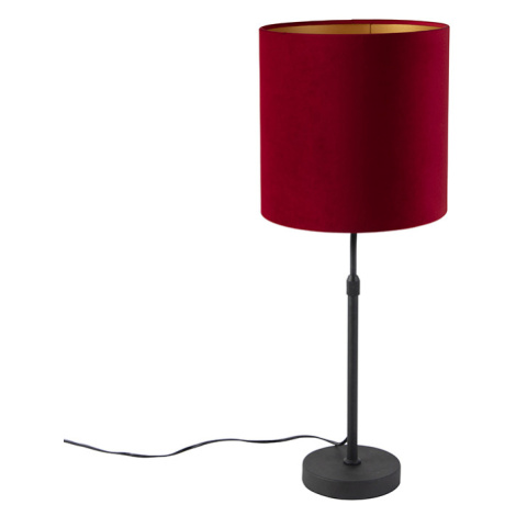 Stolová lampa čierna s velúrovým odtieňom červená so zlatom 25 cm - Parte QAZQA