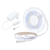 Solight LED COB pásik, sada s adaptérom, vypínač, 5m, 8W/m, 800lm/m, studená biela