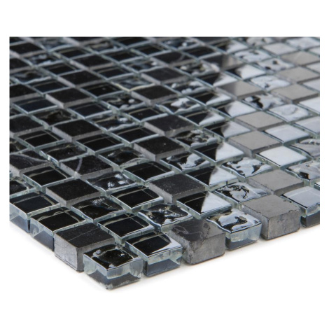 Obklad mozaika Marmor Schwarz/Glasmix Schwarz 30,5x30,5x0,8 EURO STONE