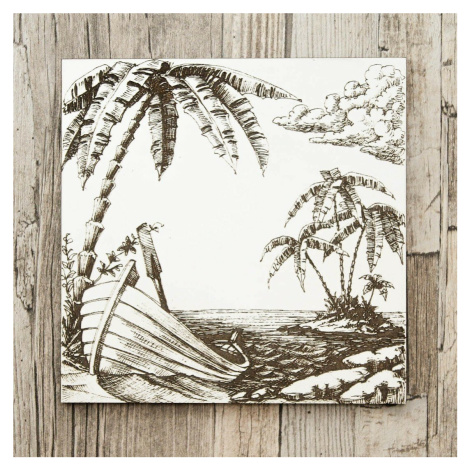 3D drevený gravírovaný obraz na stenu - Pláž s palmami