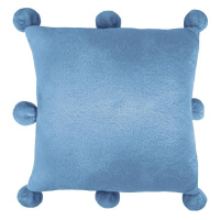 Zamatová obliečka na vankúš BLUMI s brmbolcami - 40 x 40 cm - modrý