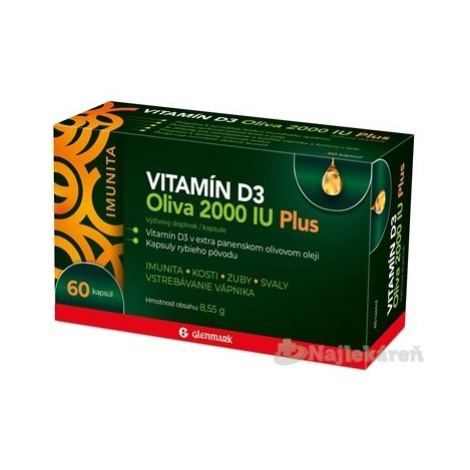 Glenmark VITAMÍN D3 Oliva 2000 IU Plus, 60 cps