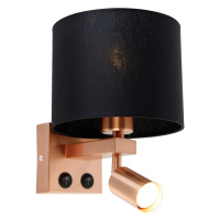 Nástenná lampa medená s lampou na čítanie a tienidlom 18 cm čierna - Brescia