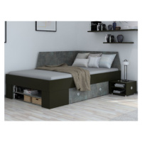 Úložná posteľ so zástenou Junior 120x200 cm, čierna/tmavý betón%