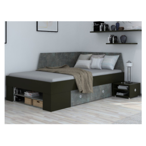Úložná posteľ so zástenou Junior 120x200 cm, čierna/tmavý betón% Asko