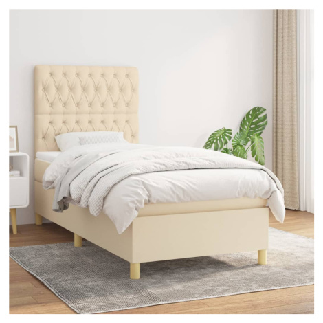 vidaXL Posteľný rám boxspring s matracom krémový 90x190 cm látka