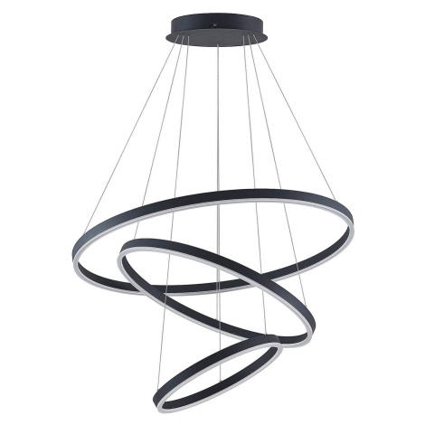 Arcchio Albiona LED závesná lampa, čierna 3 krúžky