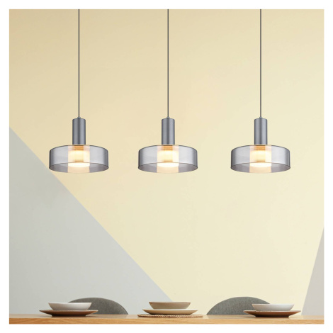LED závesné svietidlo, dĺžka 90 cm, dymová sivá, 3-pl. sklo Globo