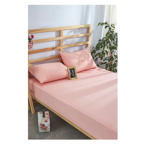 Ružová napínacia bavlnená plachta a obliečka na vankúš v súprave 180x200 cm – Mila Home