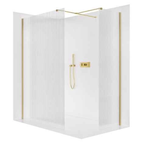 CERANO - Sprchová zástěna Walk-in Onyx T L/P - 8 mm - hranatá vzpěra - zlatá, rýhované sklo - 12