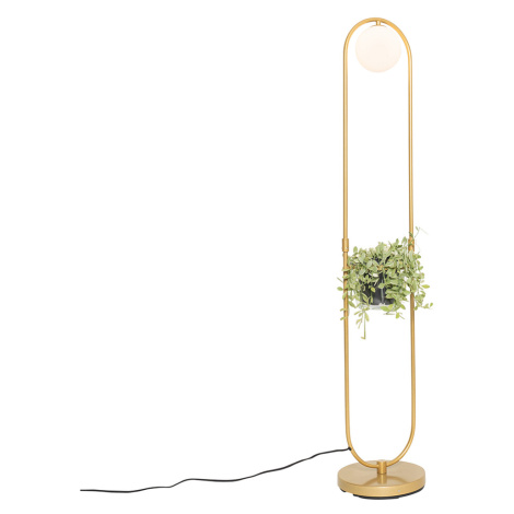 Stojacia lampa Art Deco zlatá s bielym sklom - Isabella QAZQA