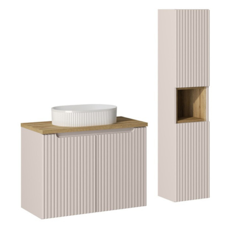 Kúpeľňová zostava Nova Cashmere 80 cm s umývadlom, doskou a skrinkami kašmírová/dub evoke Comad