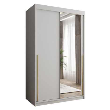 Home Collective SKRIŇA S POSUVNÝMI DVERAMI so zrkadlom, šírka 120 cm, biela so zlatým úchytom