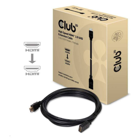 Predlžovací kábel HDMI Club3D 2.0, 4K60Hz UHD (M/F), 3 m