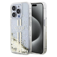 Guess PC/TPU Liquid Glitter Gold Stripe Zadný Kryt pre iPhone 15 Pro Max Transparent