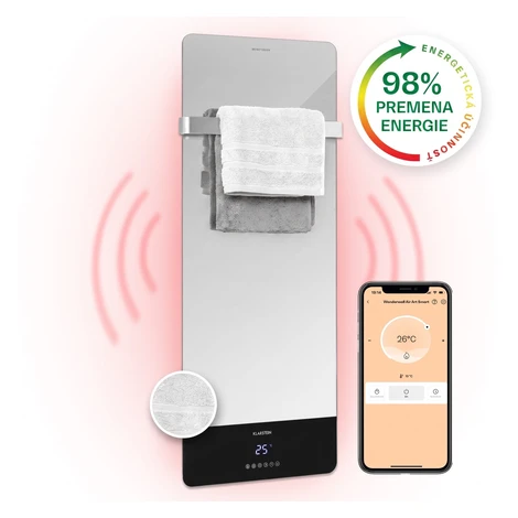 Klarstein Hot Spot Crystal Reflect Smart, infračervený ohrievač, 850 W, aplikácia, časovač, zrka