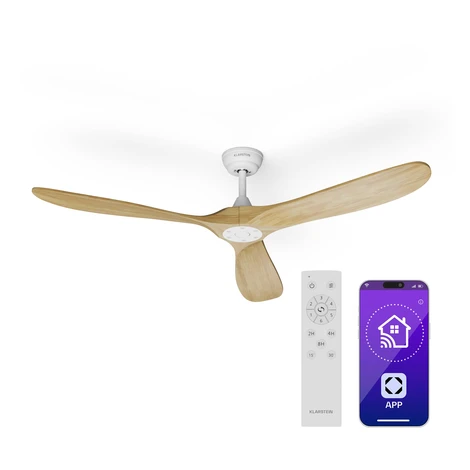 Klarstein Bahama Breeze Smart Stropný ventilátor , lopatky rotora z masívneho dreva, diaľkové ov