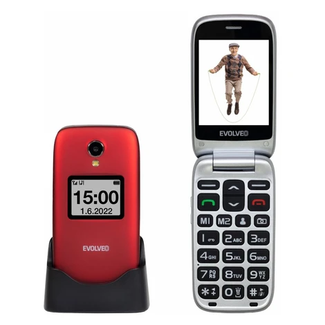 EVOLVEO EasyPhone FS, vyklápací mobilný telefón 2.8" pre seniorov s nabíjacím stojanom (červená 